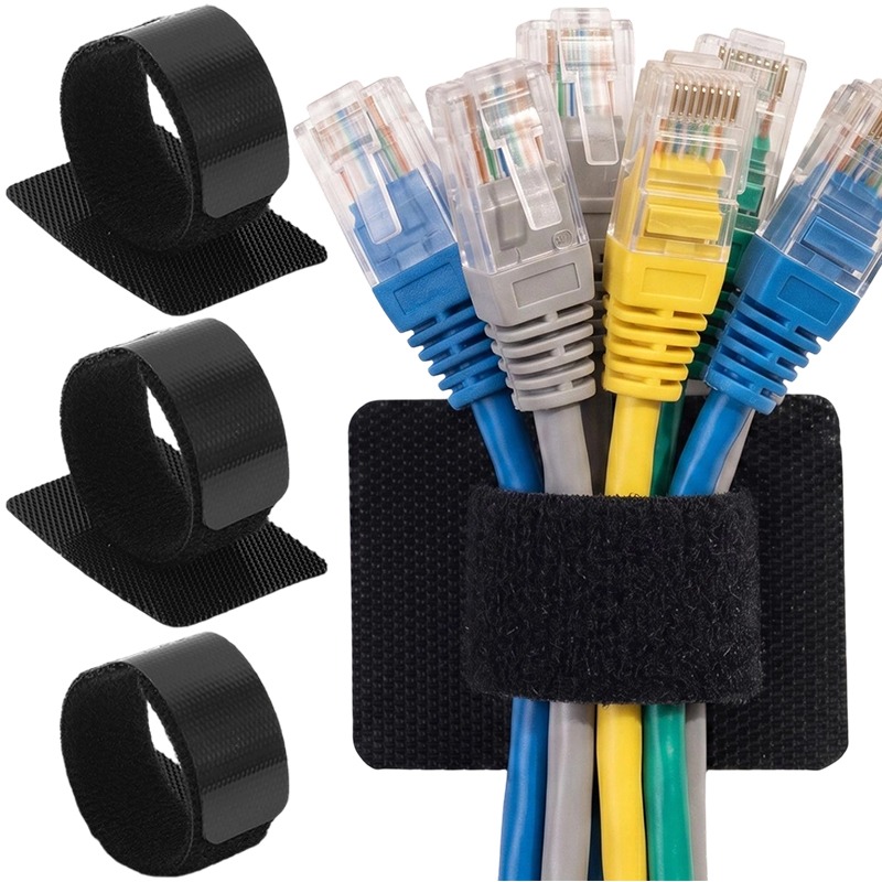 Cable Velcro Strap - Selbstklebendes Kabelmanagement-Set Nylon-Klettverschluss-Bänder Quadratische Ankerbasis Lange