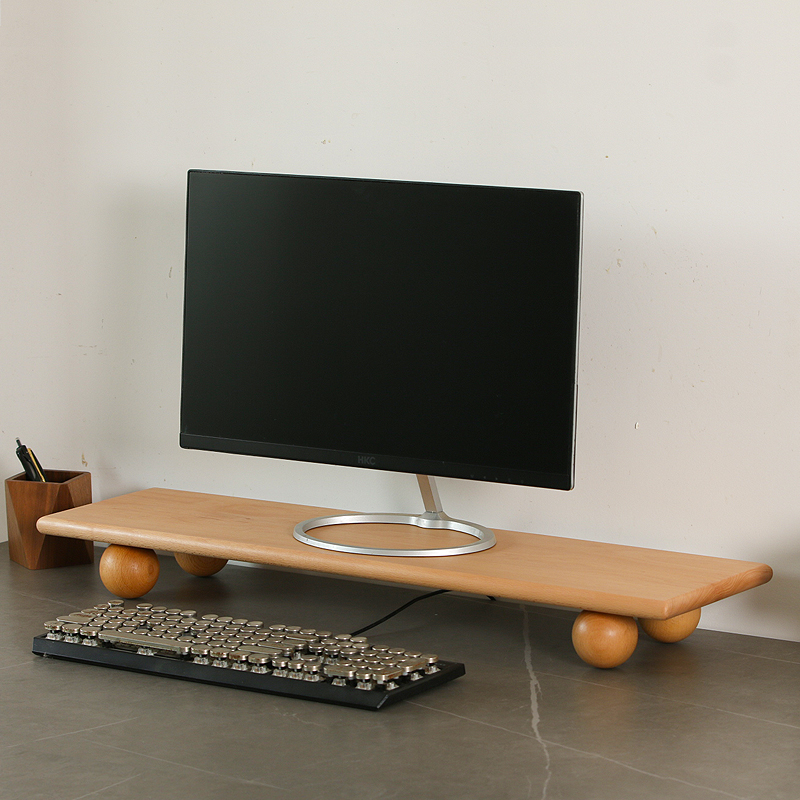 Desk Setup Dual Monitor - Desktop-Riser aus Naturholz, Dual-Monitorständer mit Ablagefach,