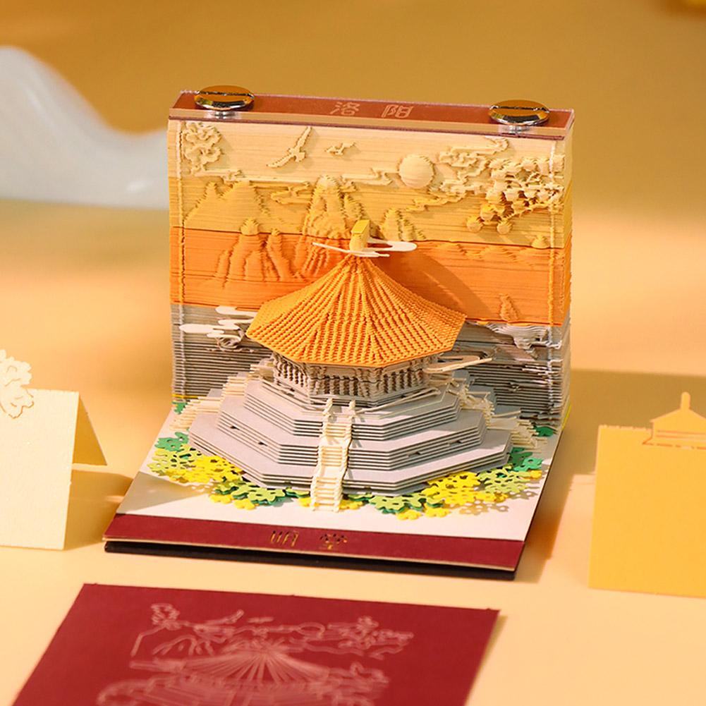 Sticky Memo Holder - 3D-Notizblock mit antiker Architektur, Papier-Schnitzkunst-Halter mit
