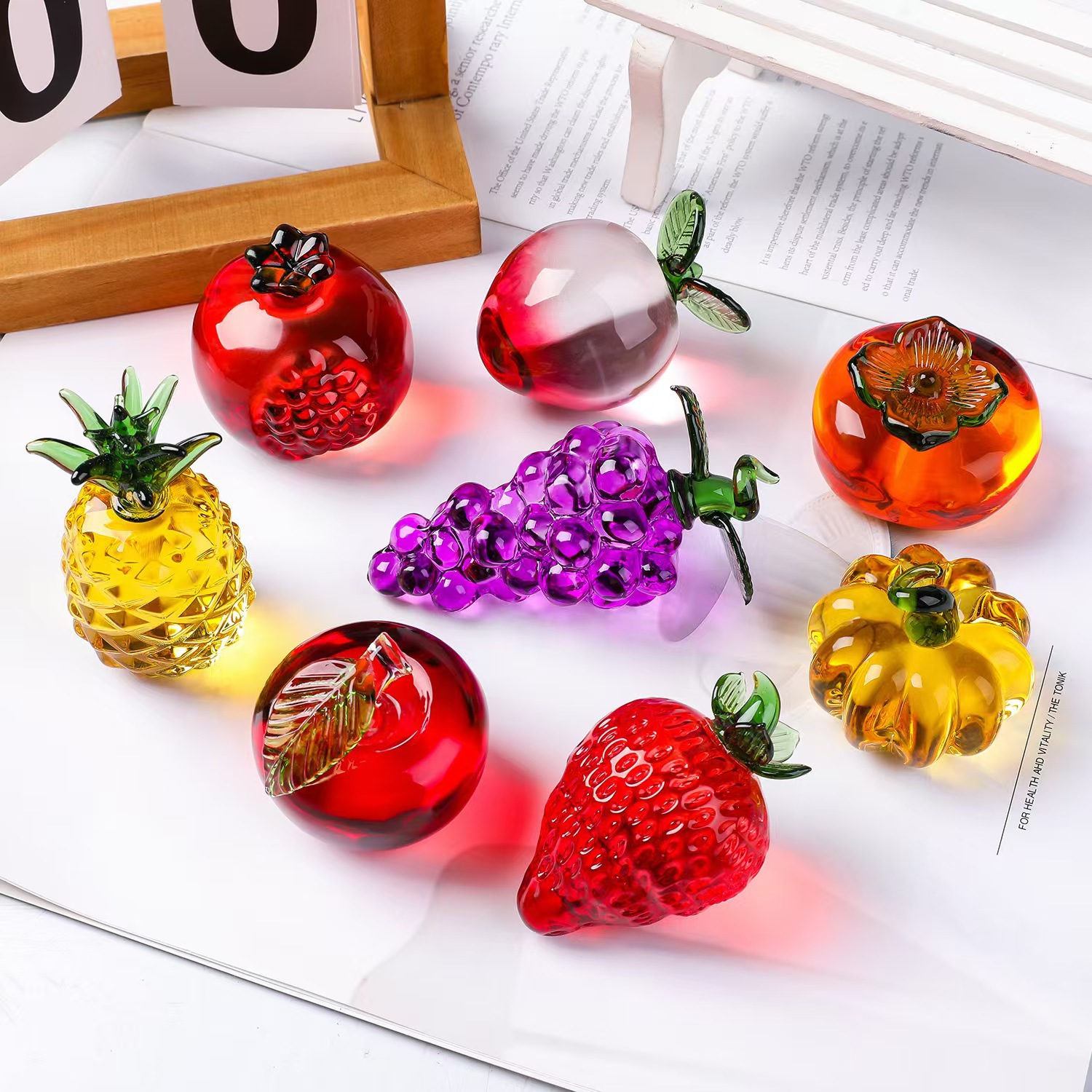 Desk Setup Plants - Kristallfrucht-Briefbeschwerer mit Diamant, Naturstein, Glas, Kunsthandwerk,