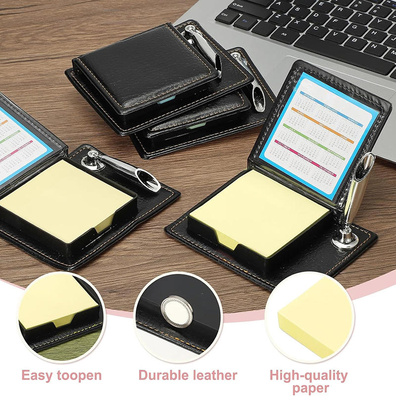 Sticky Memo Holder - PU-Leder-Notizblock mit Haftnotizhalter, Notizblockspender für bis