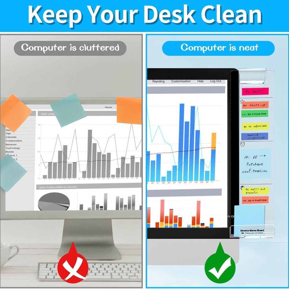 Sticky Memo Holder - Transparente Monitor Memo Board Multifunktionale Selbstklebende