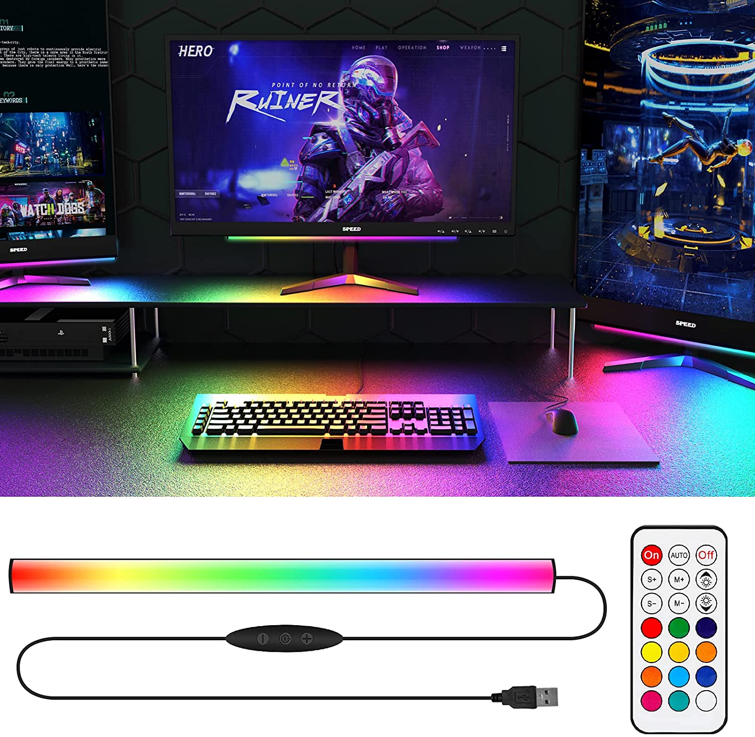Desk Setup No Monitor - Unter Monitor Lichtleiste RGB Dreamcolor Ambient