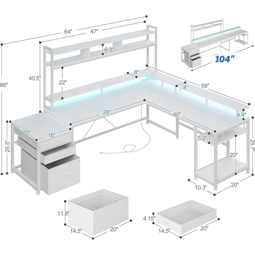 104-Zoll L-förmiger Schreibtis – Desk Setup No Monitor Bewertung und Preis
